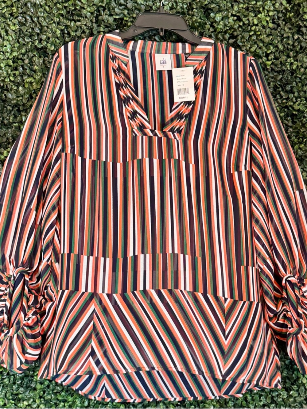 CAbi Multicolor Striped V-Neck Long-Sleeve Blouse